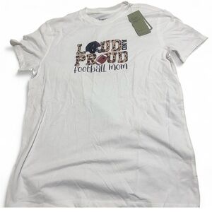 White 'Loud and Proud Football Mom' T-Shirt Mens Medium